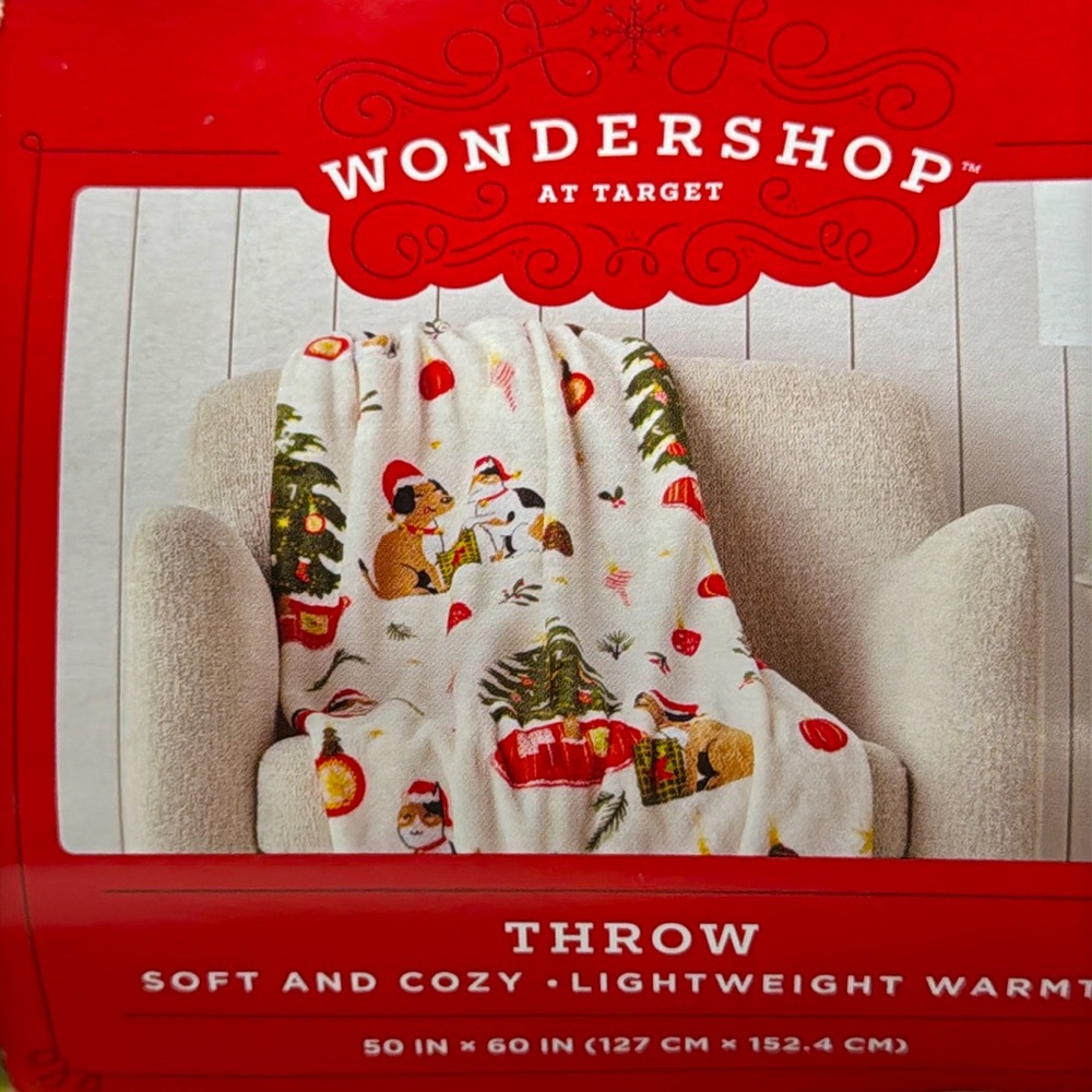 Target Wondershop Holiday Throw Blanket - White with Green and Red Accents